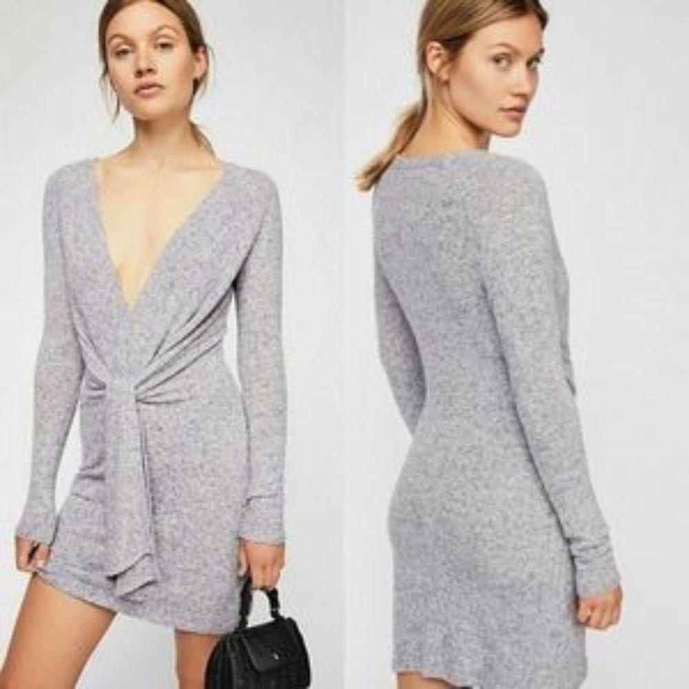 Free People Ginger Heathered Tie-Front Mini Dress L